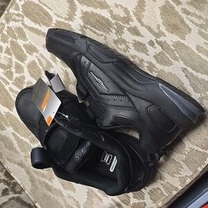 Avia Men's Genuine Leather Walking Shoes Black Memory Foam Quick Strap Closure